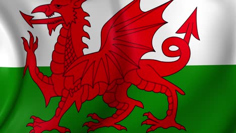 video animation of wales flag, slow motion closeup waving in the wind.