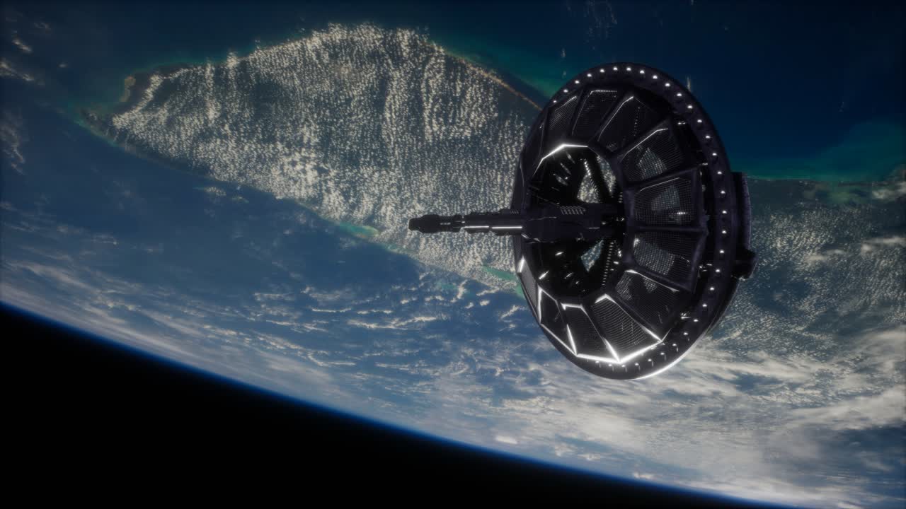 satélite espacial futurista en órbita alrededor de la tierra