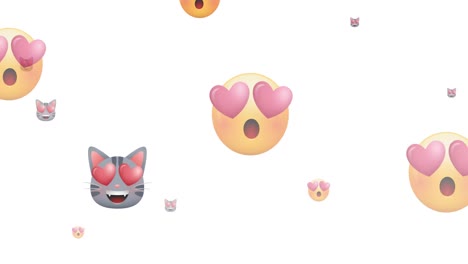 Animación-De-Múltiples-íconos-Emoji-Con-Ojos-De-Corazón-Sobre-Fondo-Blanco