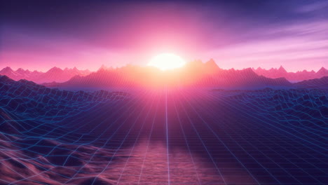 synthwave landscape with sunset