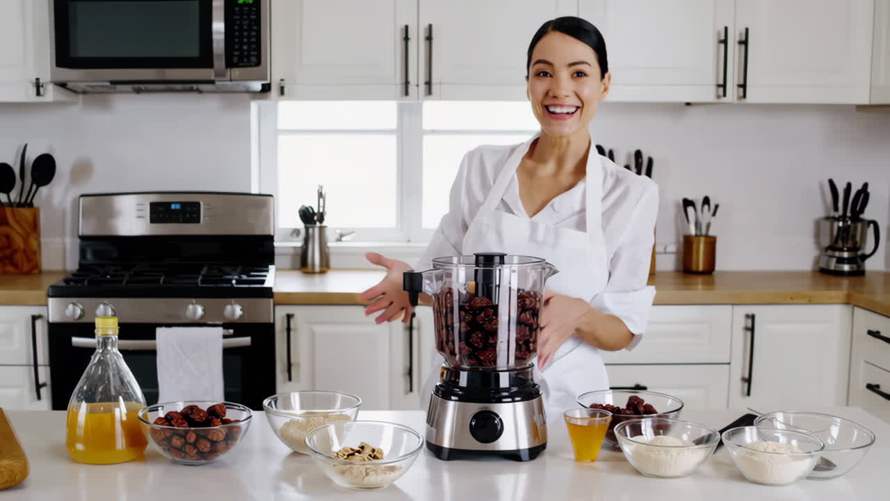 Woman Cooking with Red Dates in Kitchen