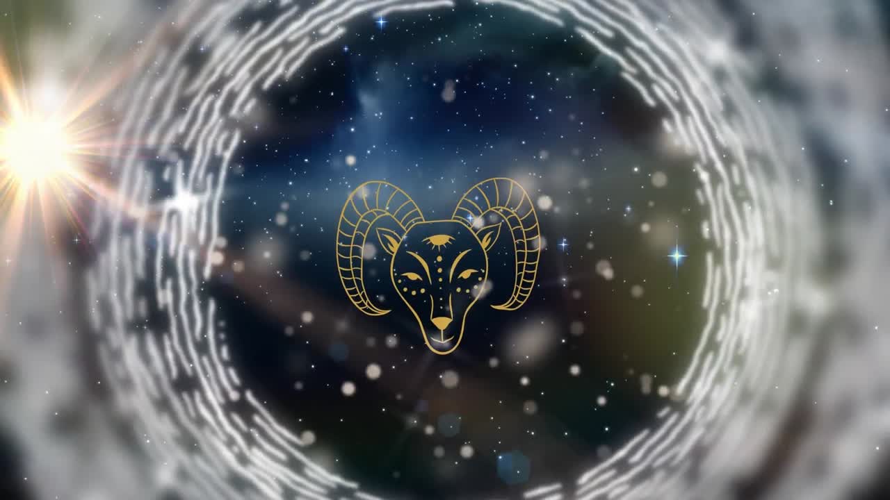 우주 빛나는 별 위에 있는 염소자리 별자리의 애니메이션