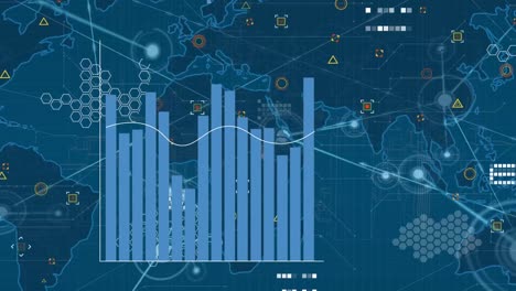 Animation-of-network-of-connections-with-icons-over-globe-and-grid