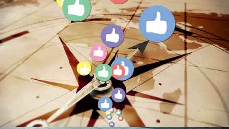 Animation-of-social-media-icons-over-compass