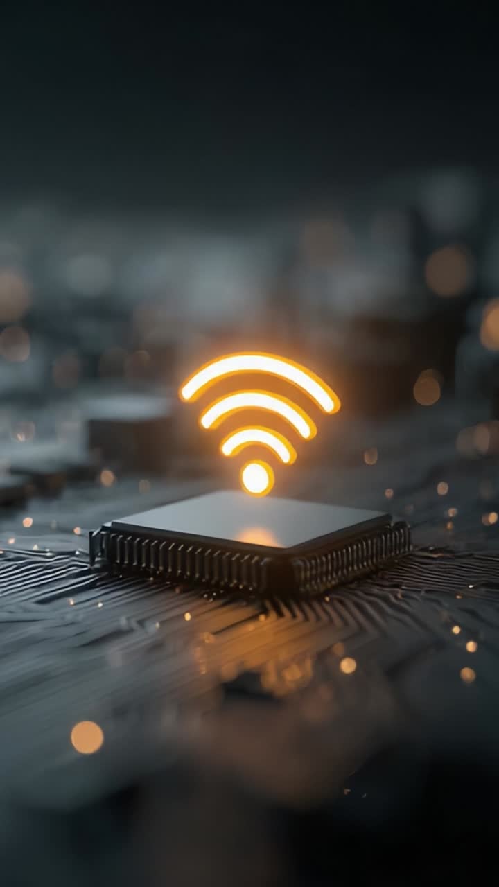 Exploring the Fusion of Technology and Connectivity: A Close-Up View of a Circuit Board with a Glowing Wi-Fi Signal Icon Represents Modern Communication Innovations