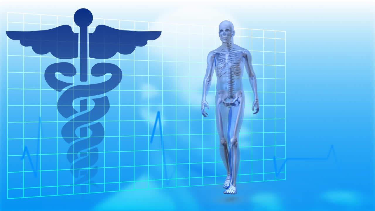스레은 배경에 있는 의사 표지판을 향해 달리고 있다.