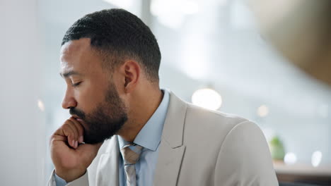 business man, stress and confused on computer