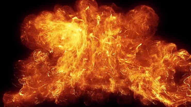 Large Fiery Explosion Isolated on Black Background