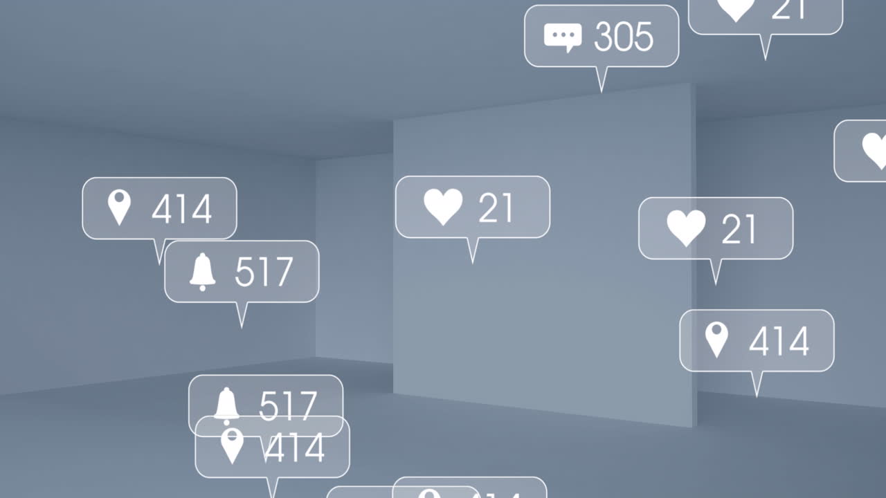 빈 사무실에서 소셜 미디어 데이터 처리의 애니메이션