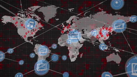 animación de la red de conexiones sobre el mapa del mundo en fondo negro