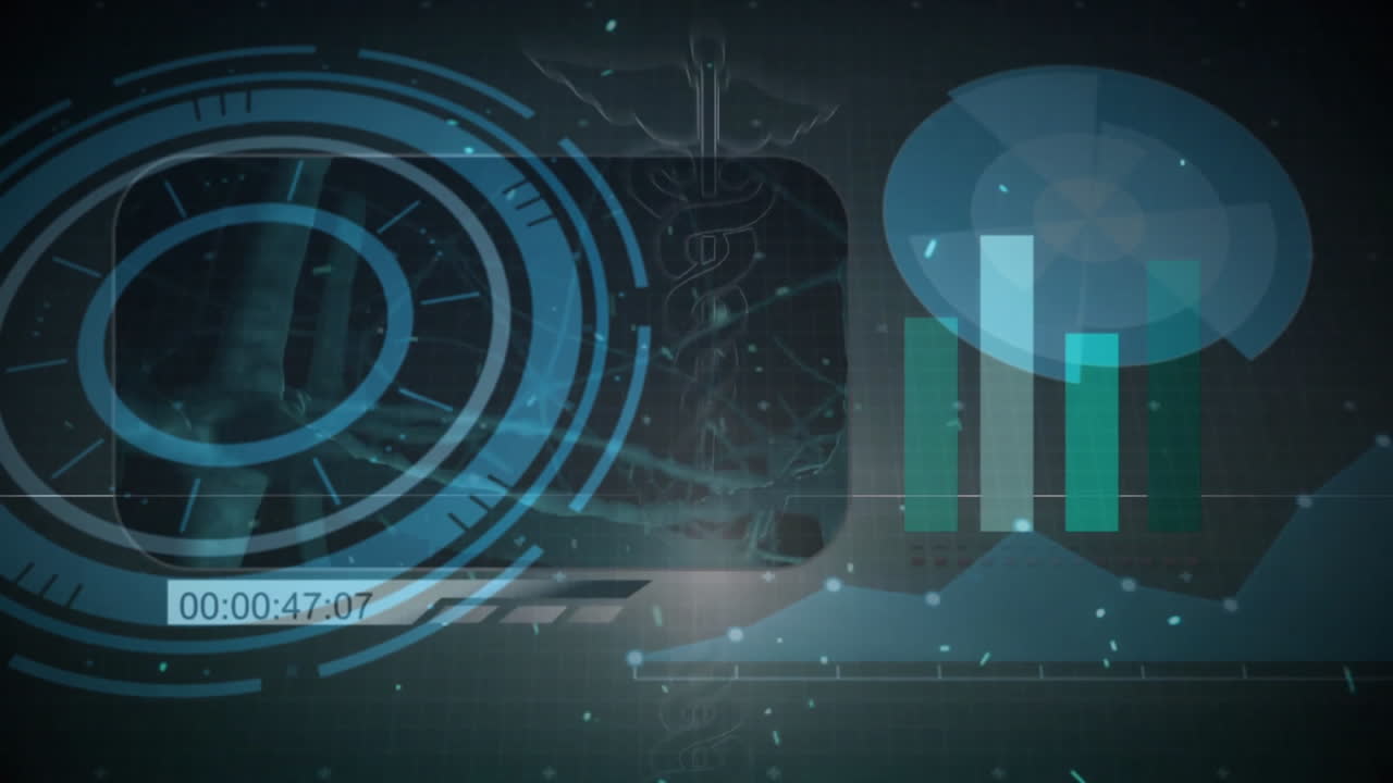 Neural network and data analysis animation with abstract digital elements