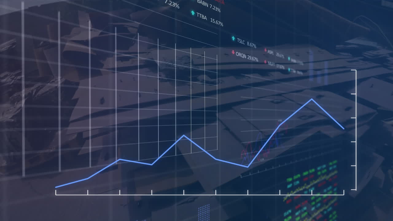 animación del procesamiento de datos estadísticos y bursátiles contra el depósito de chatarra