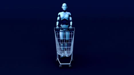 4k concept animation of a woman robot shopping