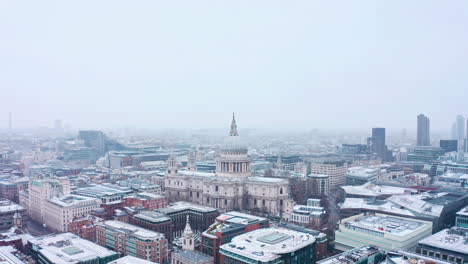 cinematic aerial drone shot of st pauls cathedral snowing city of london