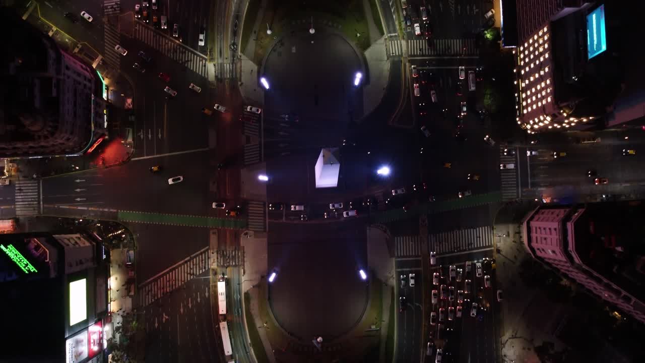 Aerial View of Busy City Intersection with Obelisco at Night