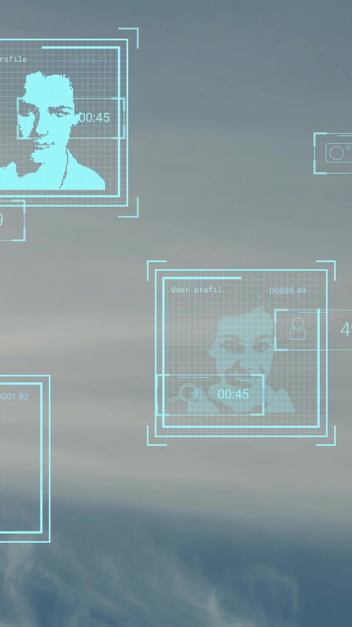 Animation of multiple profile icons against clouds in the blue sky