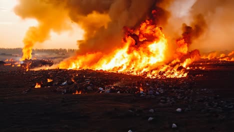 a large fire is burning in the middle of a field