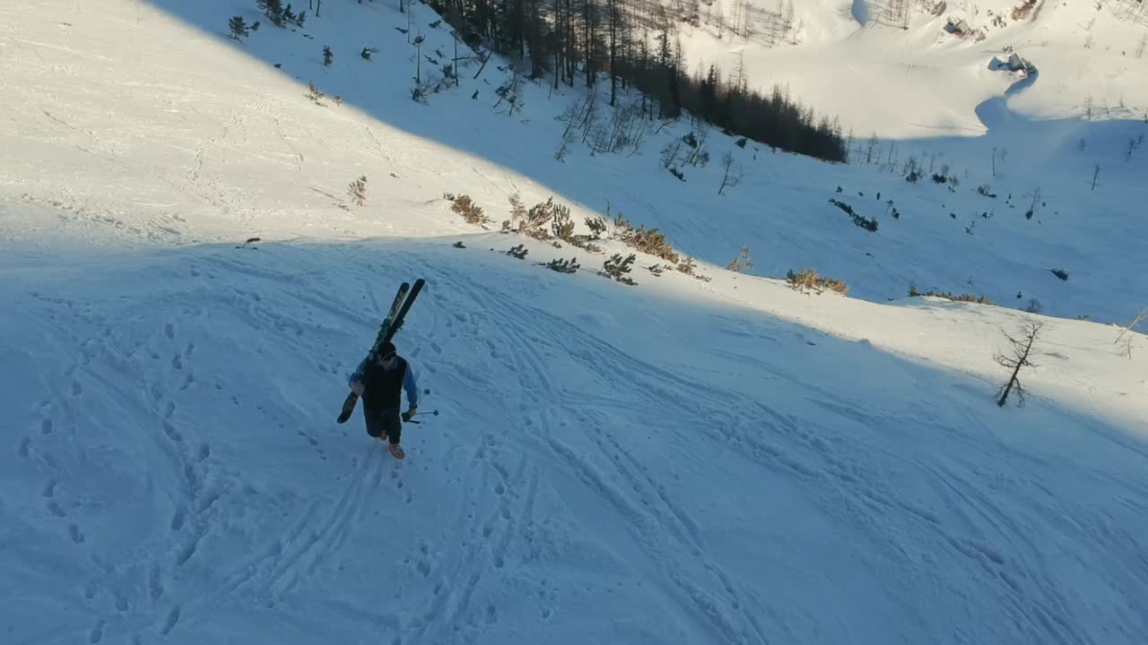 Backcountry Skiing Adventure in Snowy Mountains