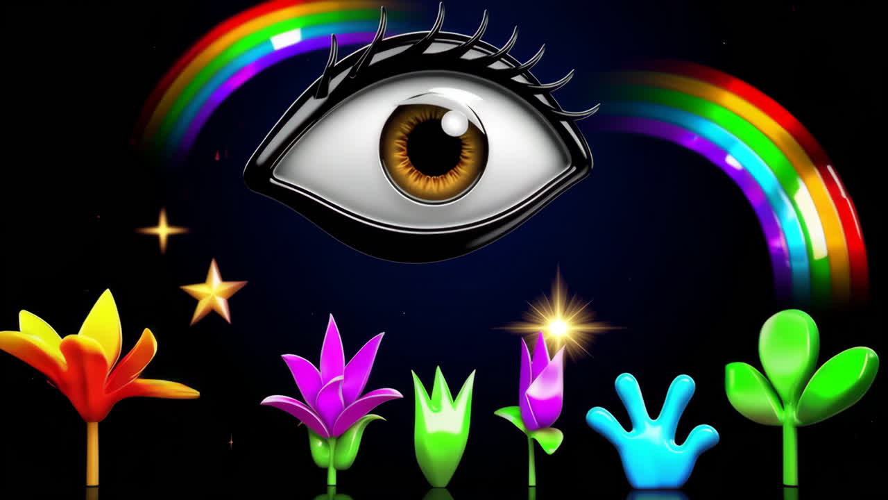 Cosmic Eye with Rainbows and Abstract Floral Elements