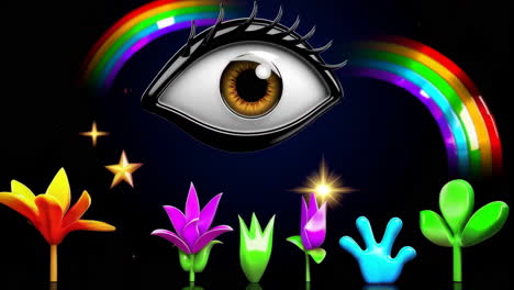 cosmic eye with rainbows and abstract floral elements