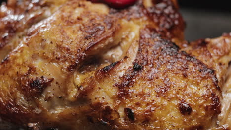 macro shot of freshly roasted whole chicken