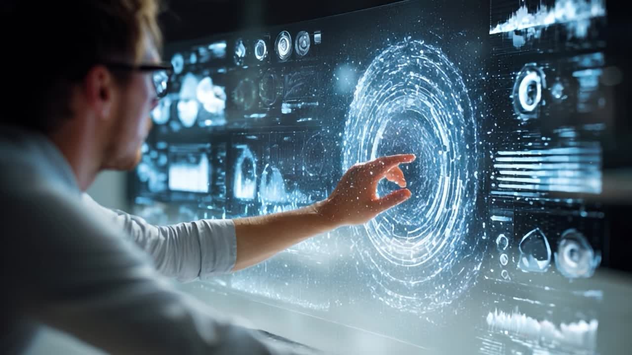 Engaging with futuristic technology in a modern workspace