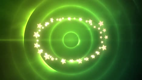Animation-of-christmas-decoration-fairy-lights-with-copy-space-over-green-circles