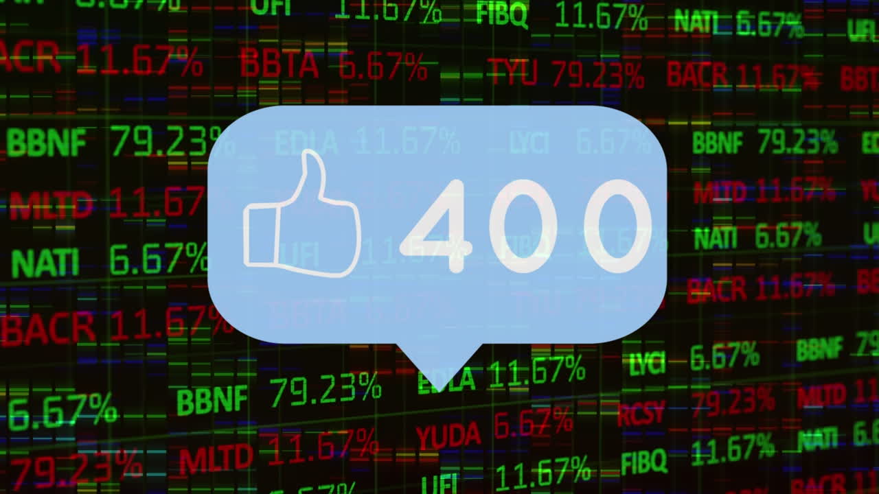 animación de las reacciones de las redes sociales sobre los datos financieros en fondo negro