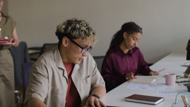 Office Birthday Celebration with Coworkers and Cake