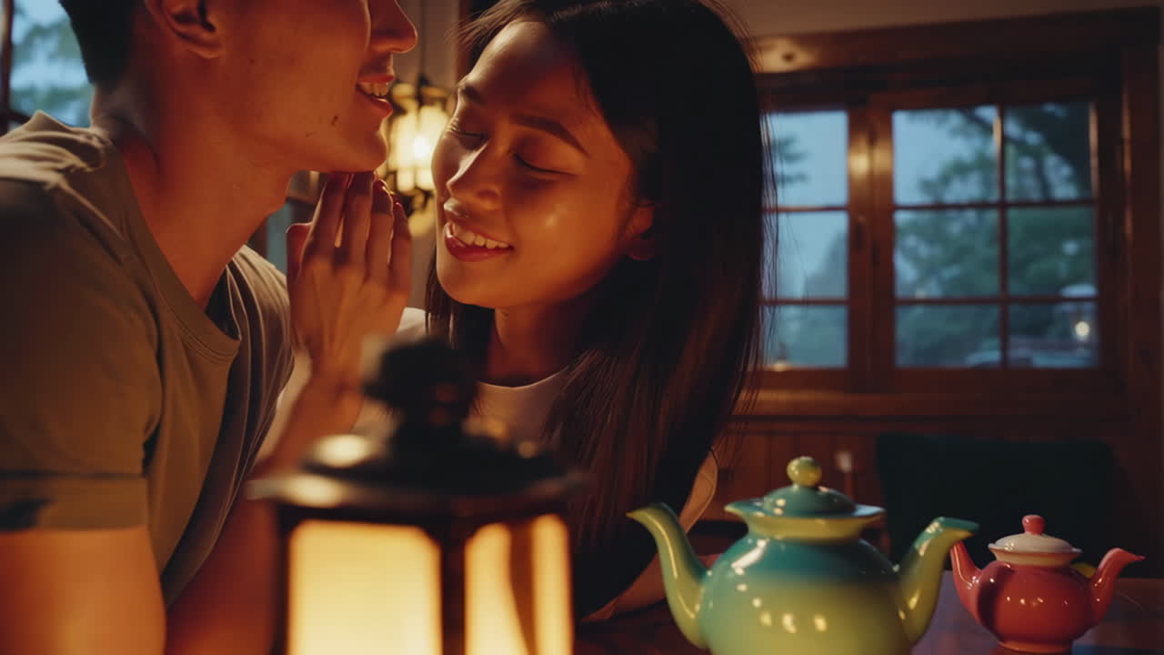 Romantic Couple in a Cozy Tea Room