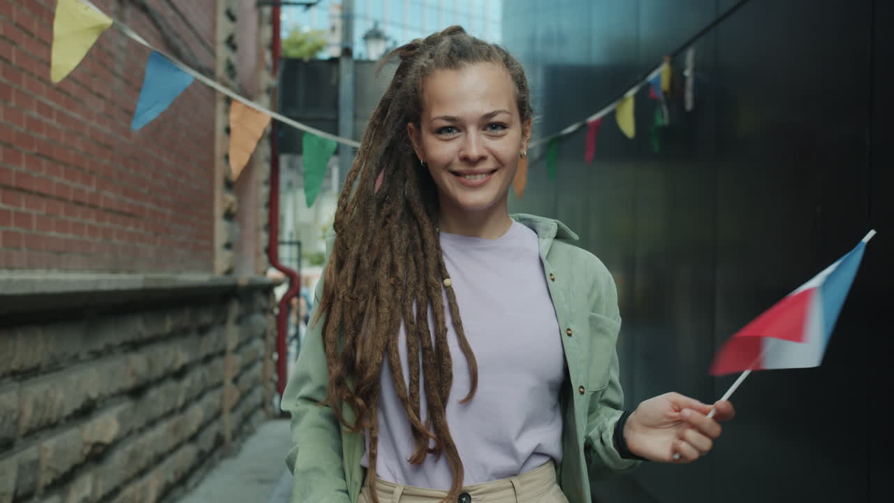 Happy Woman Celebrating a Festival in the City