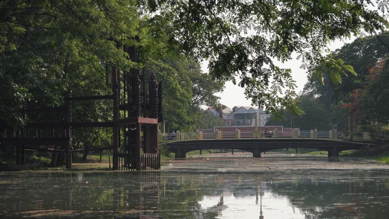 Long Shot of Looking Along Siem Reap River in the Day