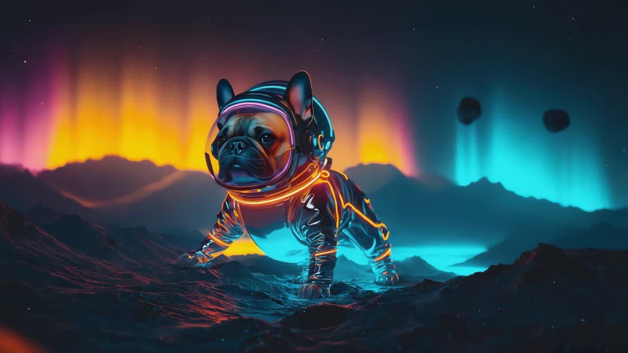 A French Bulldog Astronaut on an Alien Planet