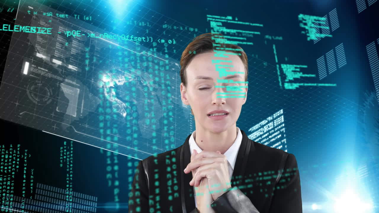 統計とグラフに不確実に見える白人の女性のアニメーション