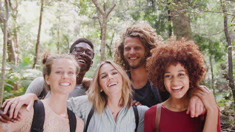 retrato de jóvenes amigos sonrientes caminando por el campo juntos