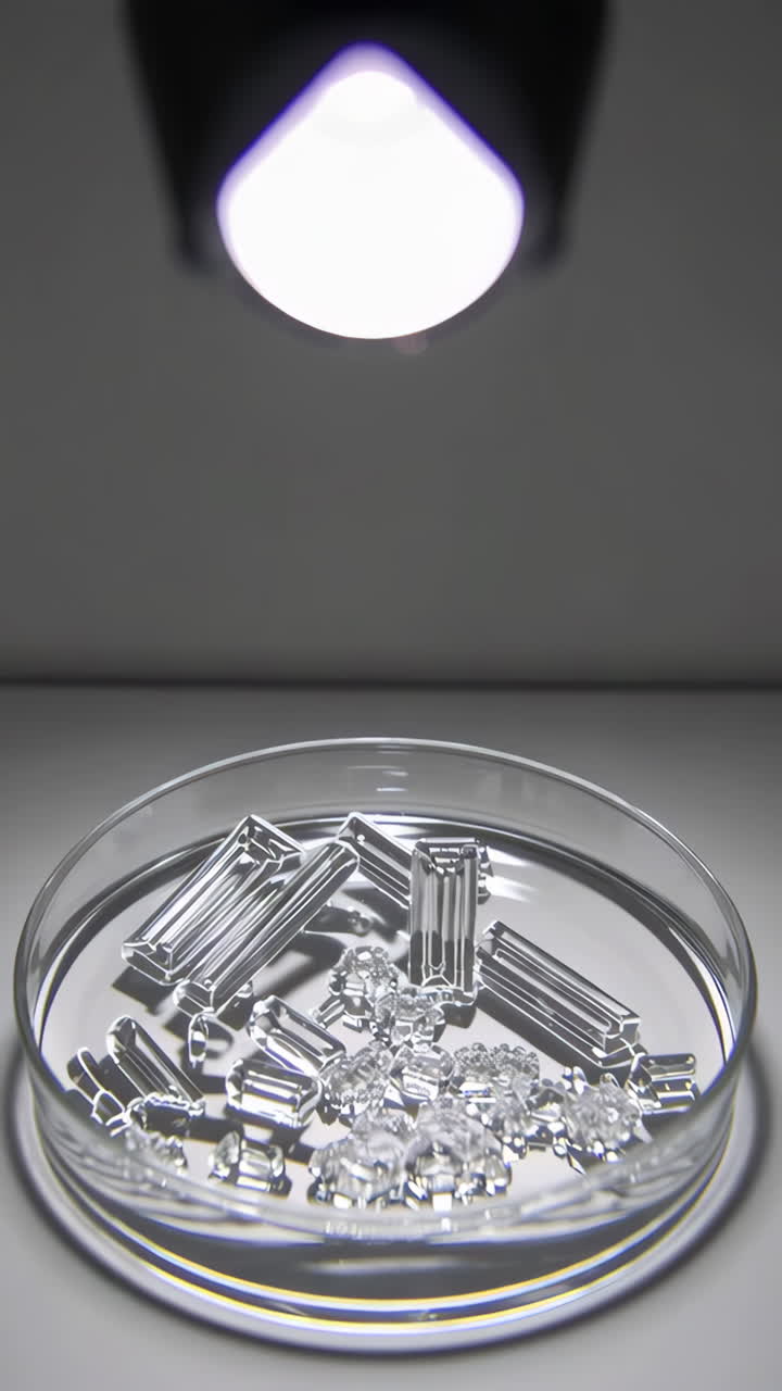 Crystals in Petri Dish Under Light
