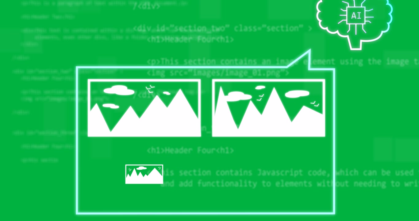 Animation of screen with ai technology chat with images of mountains over data processing