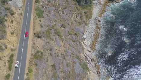 Aerial-following-car-along-costal-highway-in-South-Africa