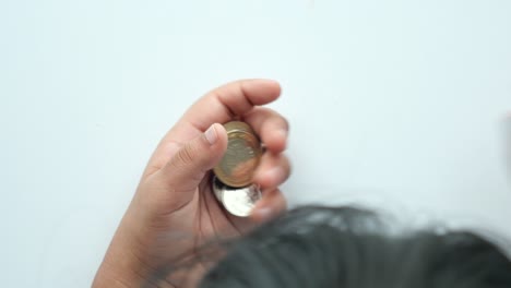 child girl pile coin for saving