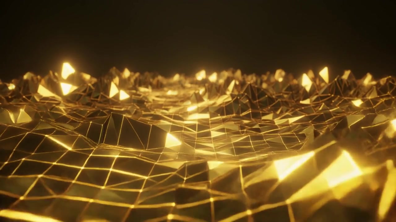 抽象的な黄金のローポリ風景が波打つ