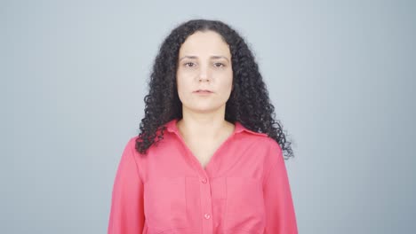 young woman with wrinkles and problems on her skin is unhappy.