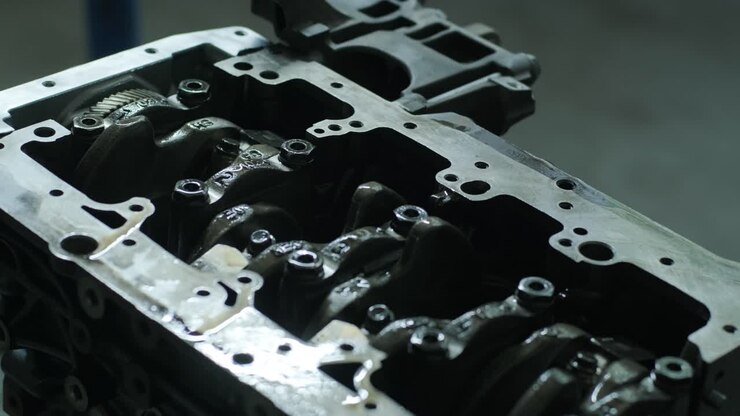 Closeup open car engine. Car mechanic in garage with car engine after remove the cover part. Car engine repair. Auto service
