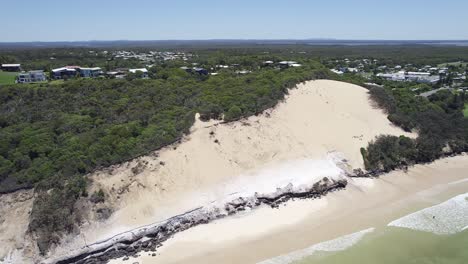 beach and sand dunes in rainbow beach, queensland, australia - aerial drone shot