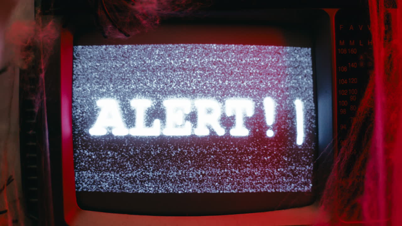 Vintage TV with Halloween Interference and alert text typed