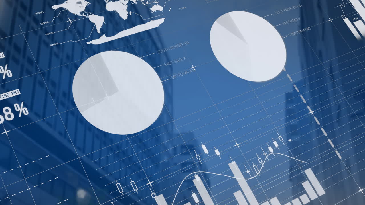 높은 건물의 낮은 각도 시야에 대한 통계 데이터 처리의 애니메이션