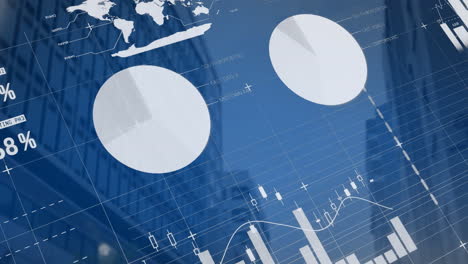 animation der statistischen datenverarbeitung gegen eine niedrige blickwinkelansicht von hohen gebäuden