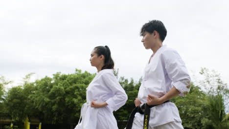 couple practising martial arts together