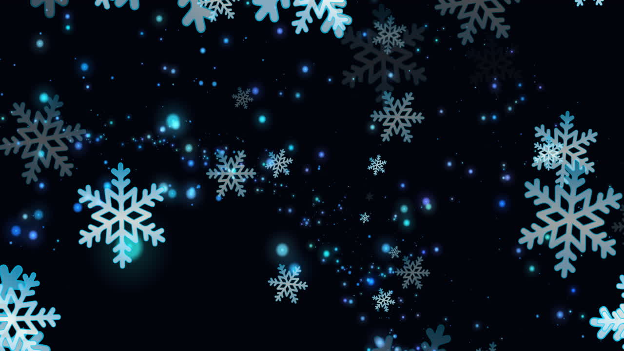 animación de copos de nieve de navidad cayendo sobre un fondo negro