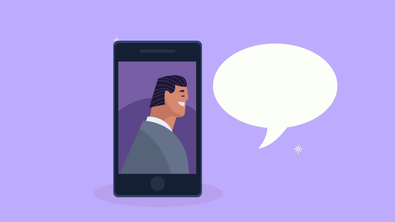 young man in smartphone with speech bubble