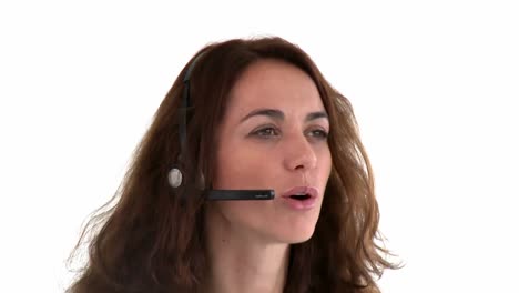 portrait of a serious hispanic businesswoman with earpiece